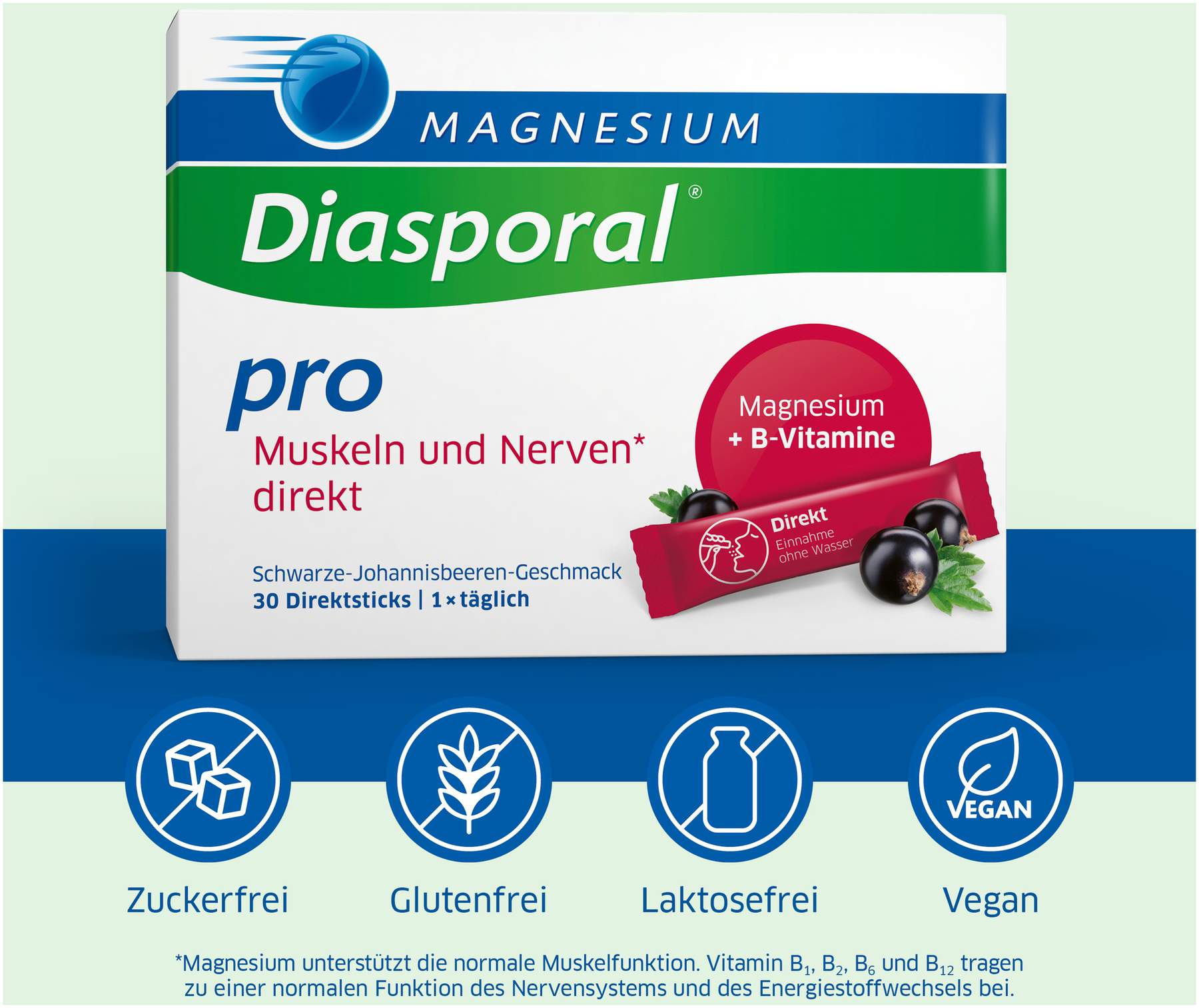 Magnesium Diasporal Pro Muskeln und Nerven direkt Direktgranulat 30 Sticks