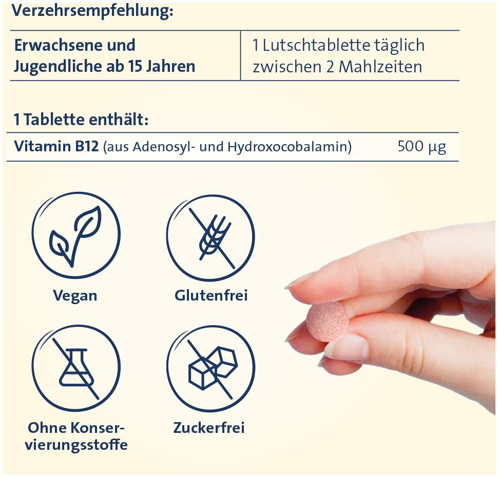 Vitamin B12 Hevert 500 µg Duo Aktiv 180 Lutschtabletten