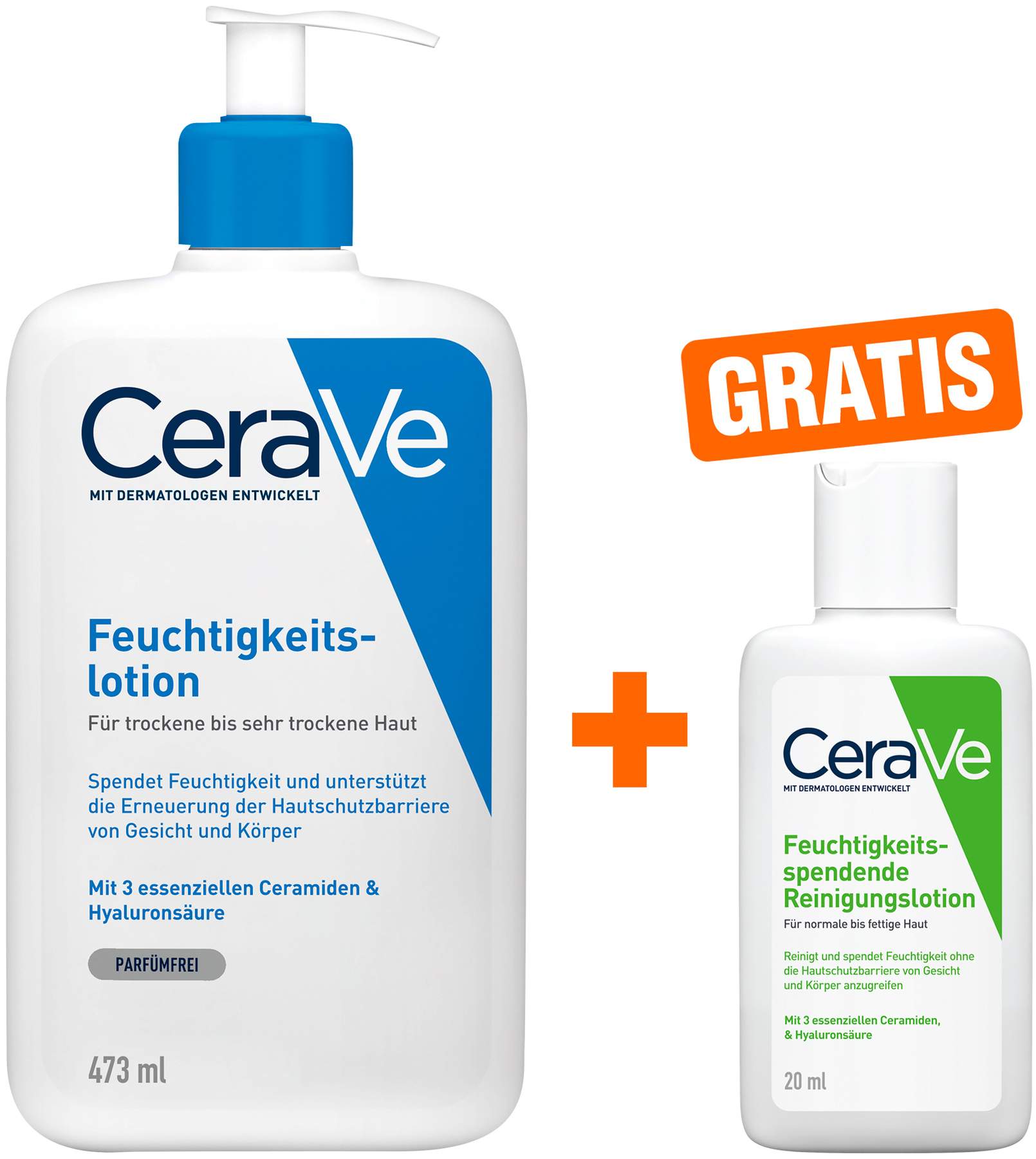 CeraVe Feuchtigkeitslotion 473 ml + gratis 20 ml Reinigungslotion