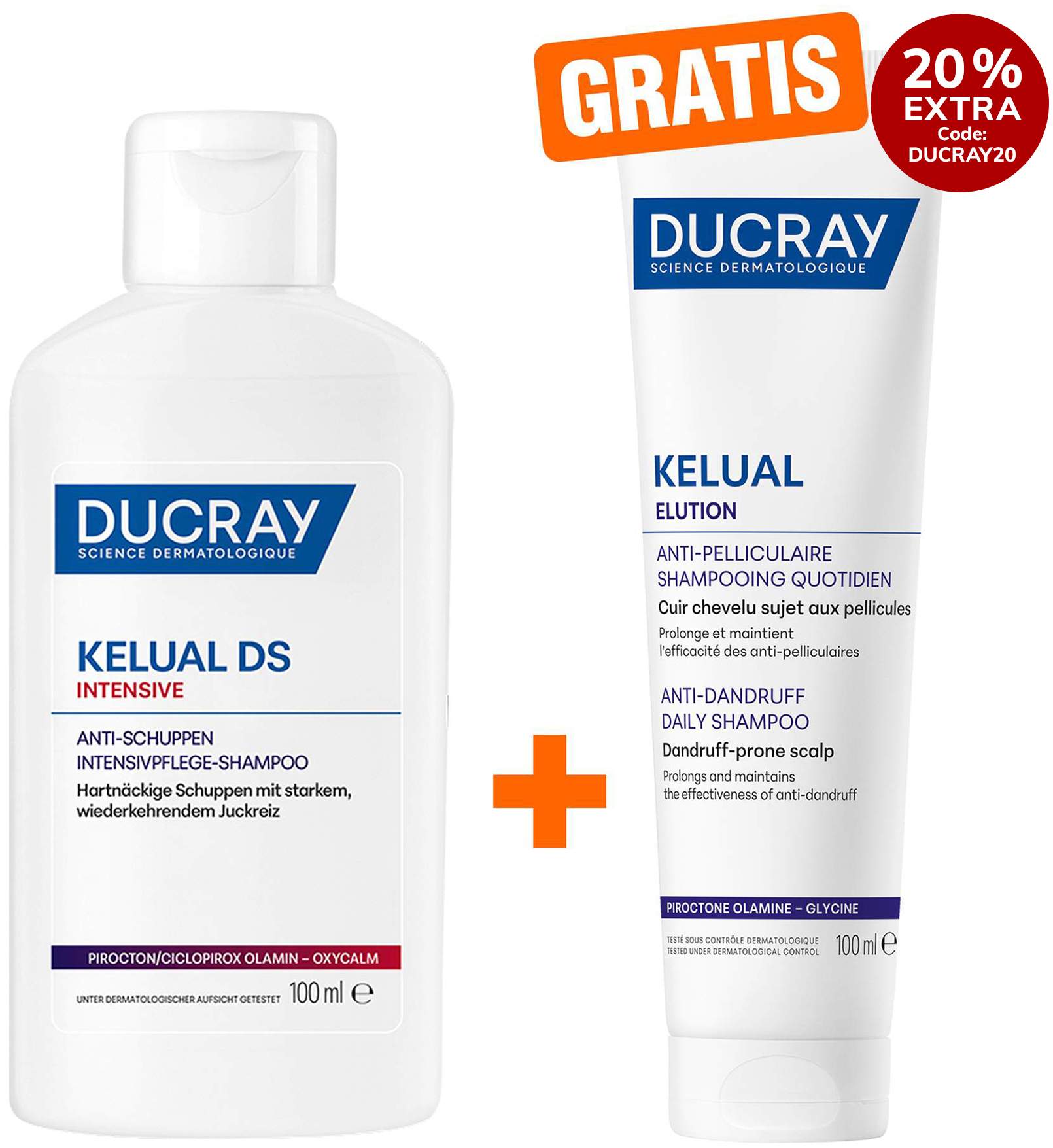 Ducray Kelual DS intensives Anti - Schuppen Shampoo 100 ml + gratis Ducray Elution Shampoo 100 ml