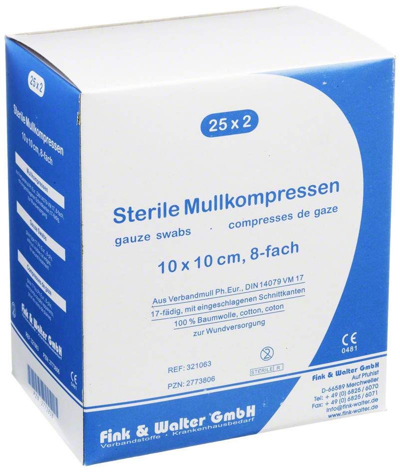 Mullkompressen 10 X 10 cm Steril 8fach 25 X 2 Kompressen