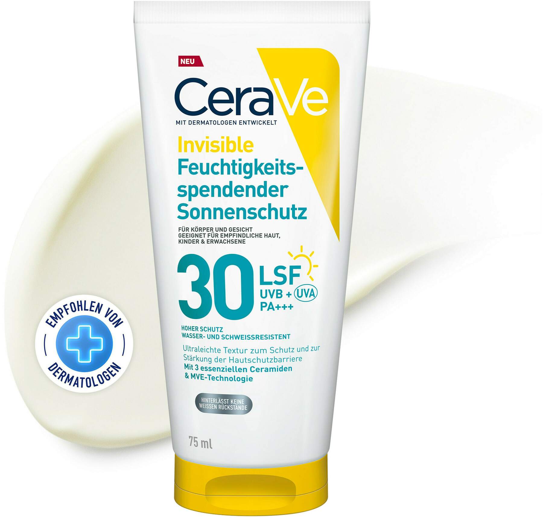 CeraVe Invisible Feuchtigkeitsspendender Sonnenschutz LSF 30 75 ml