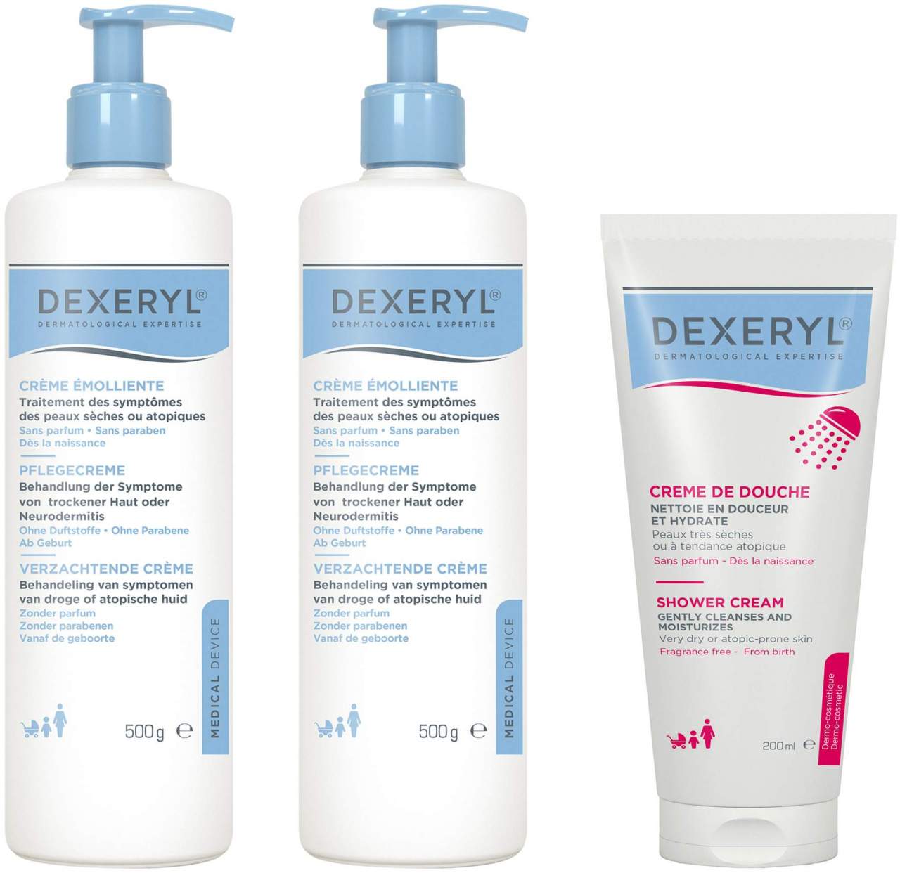 Sparset Dexeryl Creme 2 x 500 g + Dexeryl Shower Duschcreme