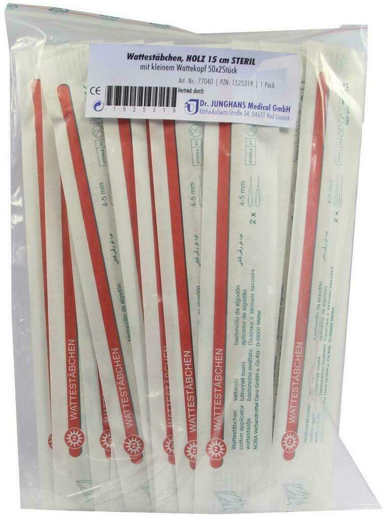 Wattestäbchen Holz 15 cm Kleiner Kopf Steril 50 X 2 Stück - Wattestäbchen
