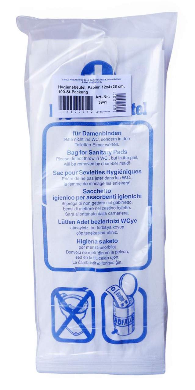 Hygienebeutel Papier 4x12x28 cm Grau - Hygienebeutel