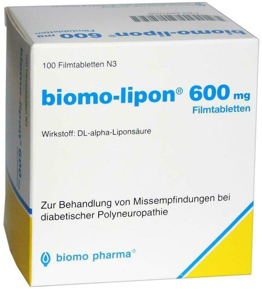 Biomo Lipon 600 100 Filmtabletten - Bei diabetischen Nervenschädigungen ( Polyneuropathie)