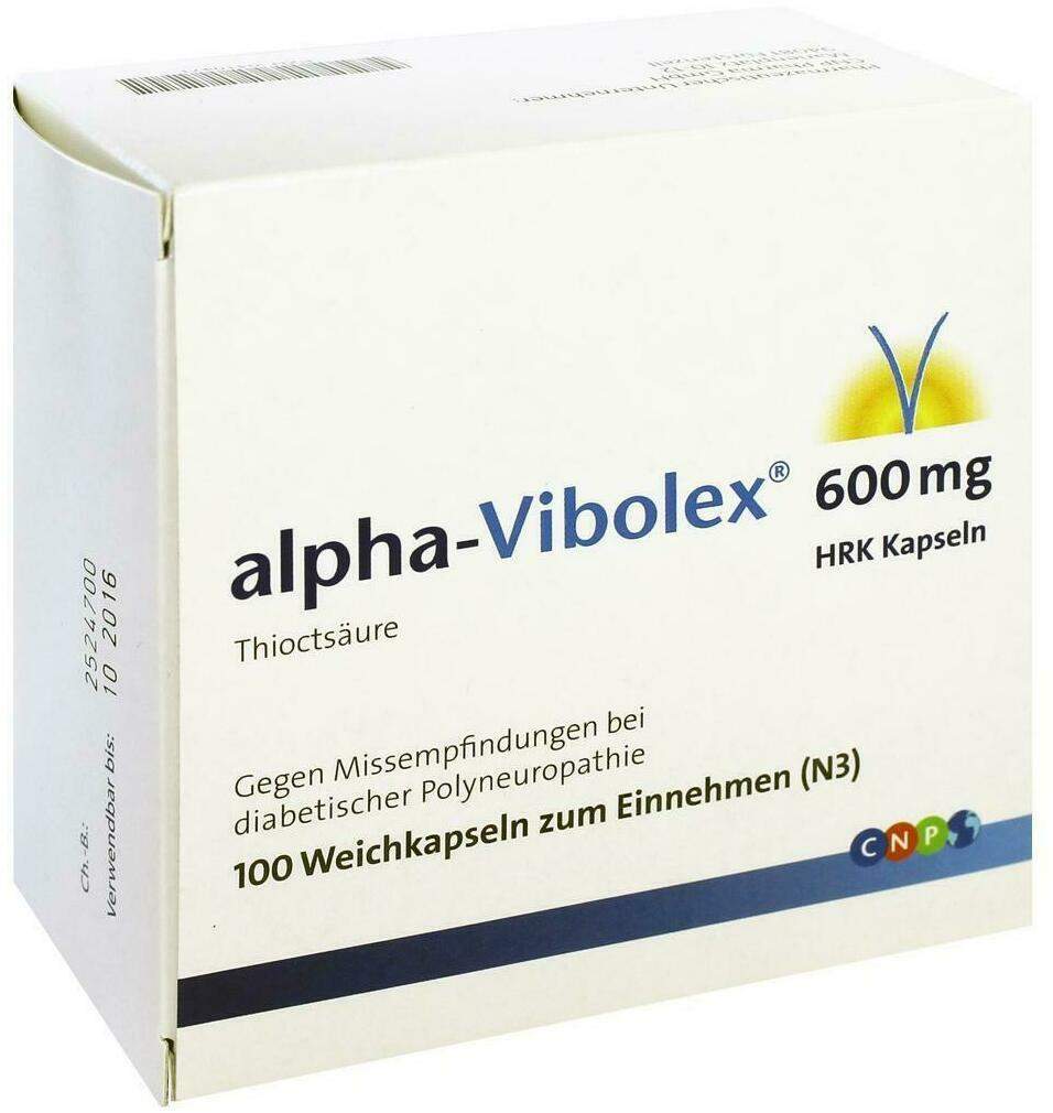 Alpha Vibolex 600 mg Hrk 100 Weichkapseln - Bei diabetischen Nervenschädigungen ( Polyneuropathie)