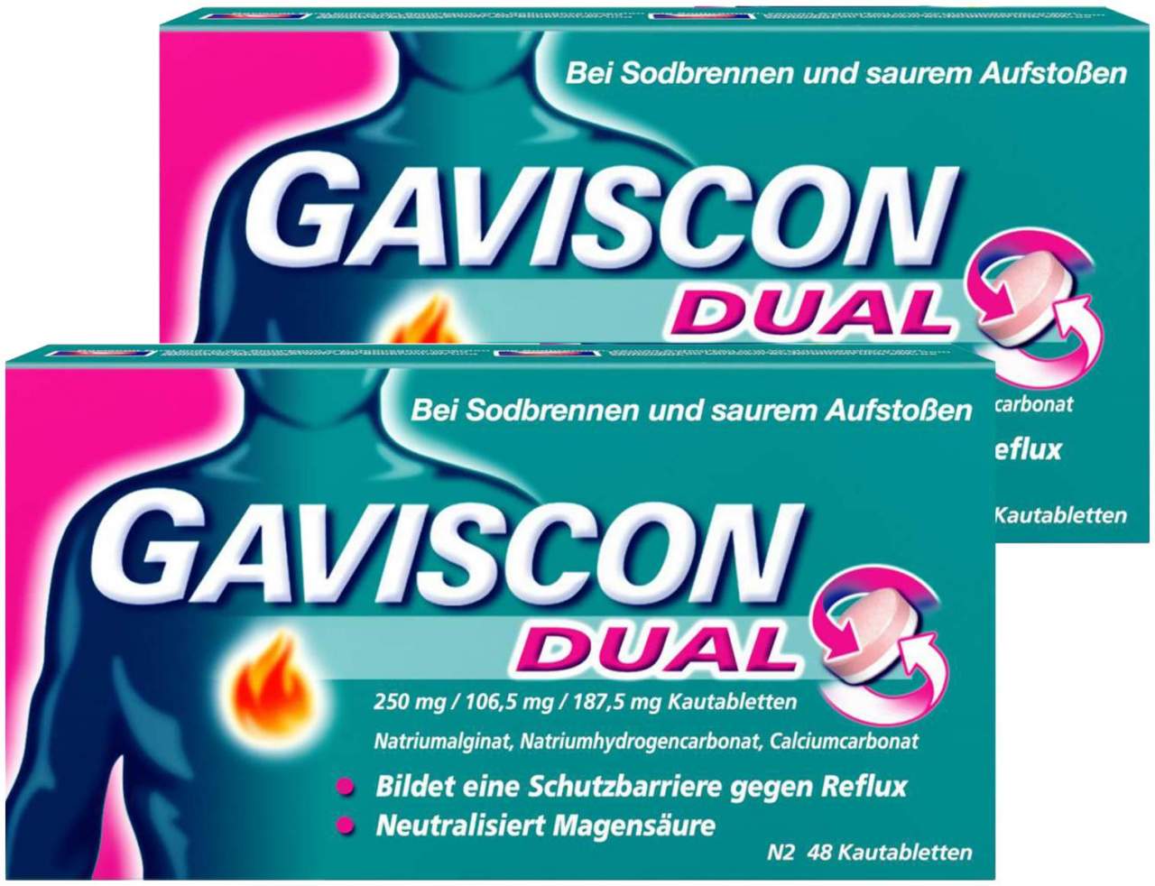 Sparset Gaviscon Dual 250 mg - 106,5 mg - 187,5 mg 2 x 48 Kautabletten