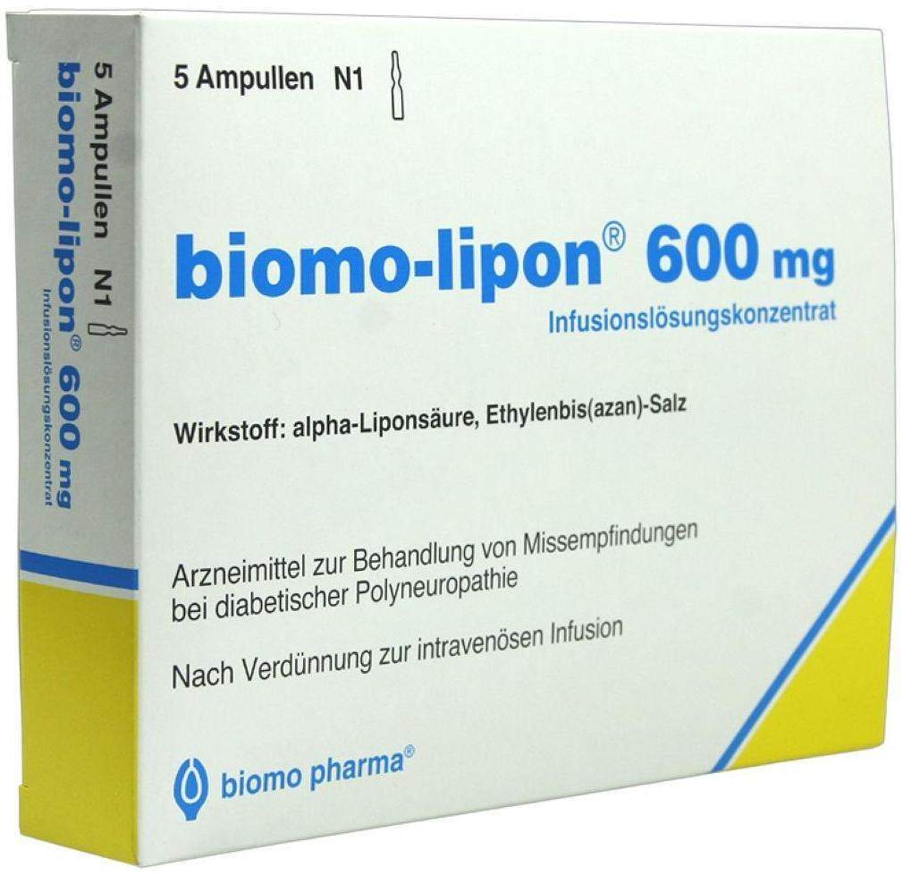 Biomo Lipon 600 mg 5 Ampullen - Bei diabetischen Nervenschädigungen ( Polyneuropathie)
